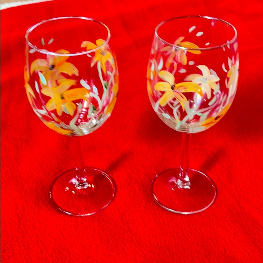 Set of 4 hand painted floral wine glasses